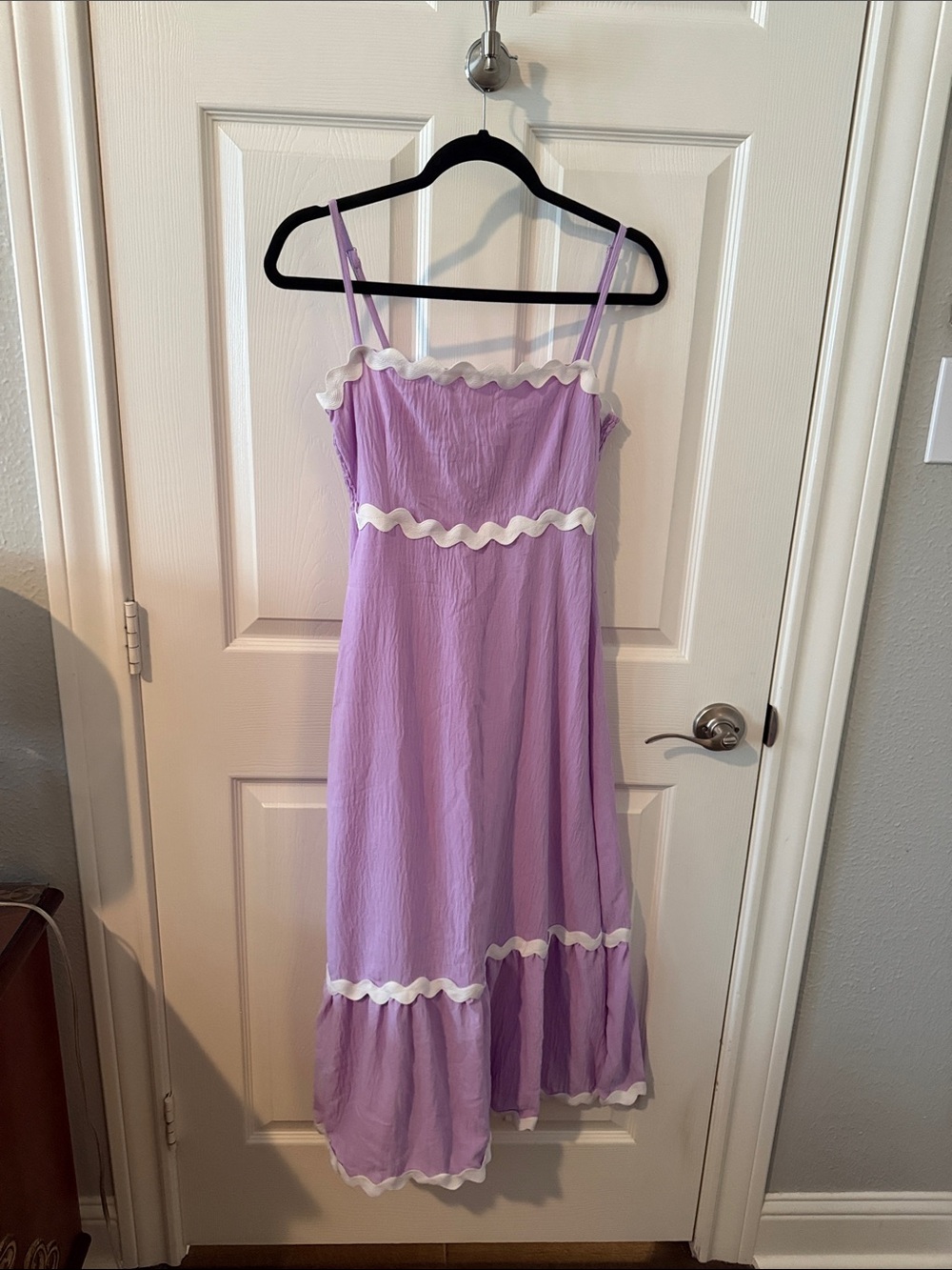 Lavender Spaghetti Strap Midi Dress with White Trim